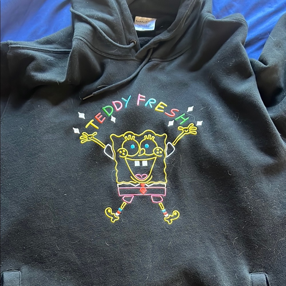 Teddy Fresh Black Men’s  Embroidered Spongbob Hoodie